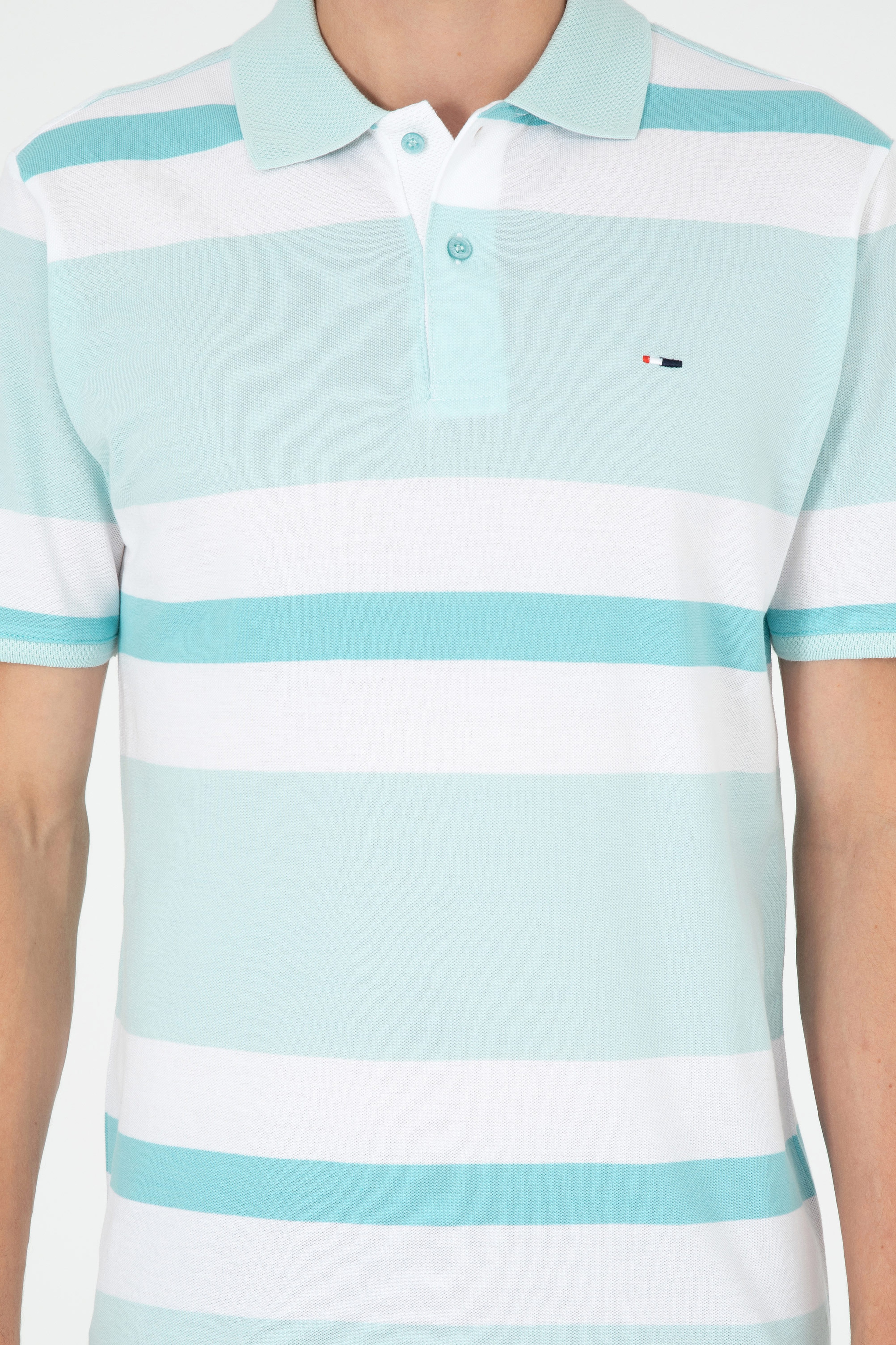 Erkek Regular Fit Polo Yaka Su Yeşili Tişört - Image 6