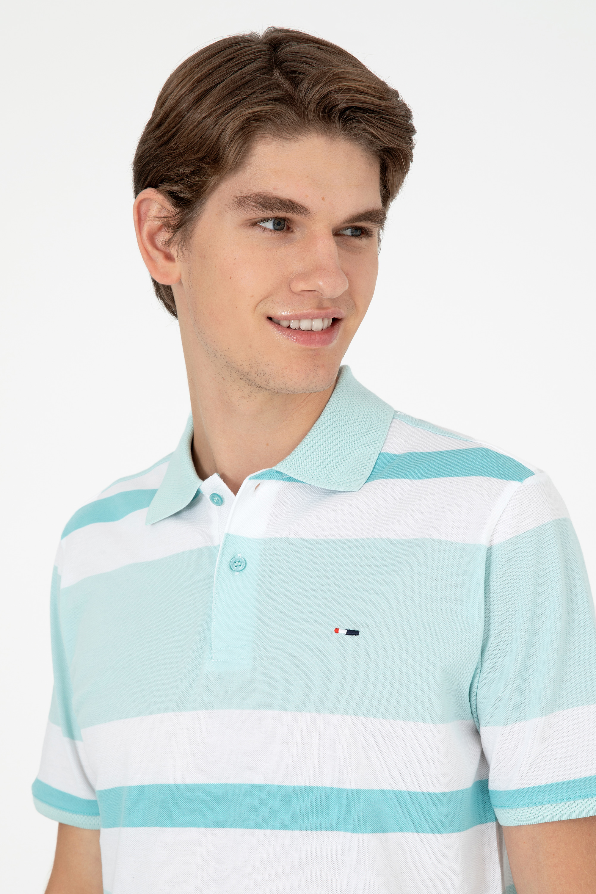 Erkek Regular Fit Polo Yaka Su Yeşili Tişört - Image 2