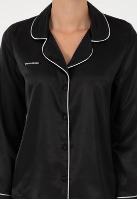 Siyah Saten Pijama Takımı - 50303949024