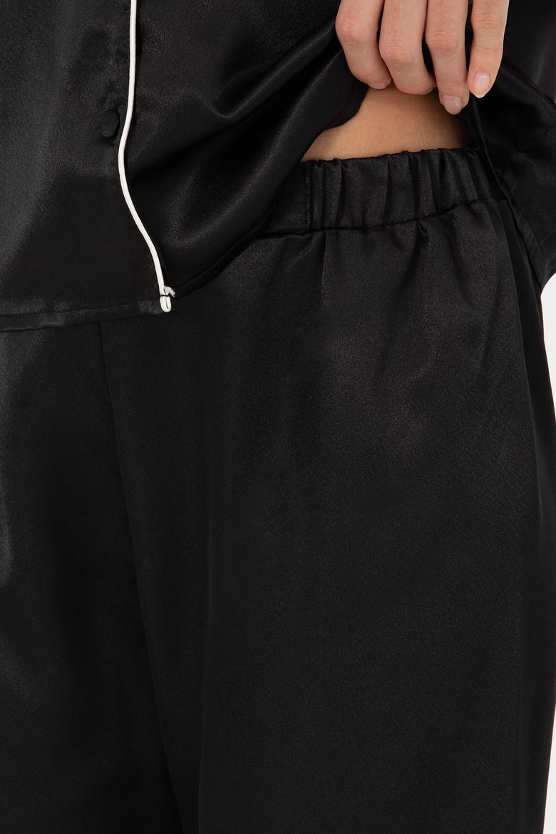Siyah Saten Pijama Takımı - 50303949024