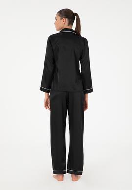 Siyah Saten Pijama Takımı - 50303949024