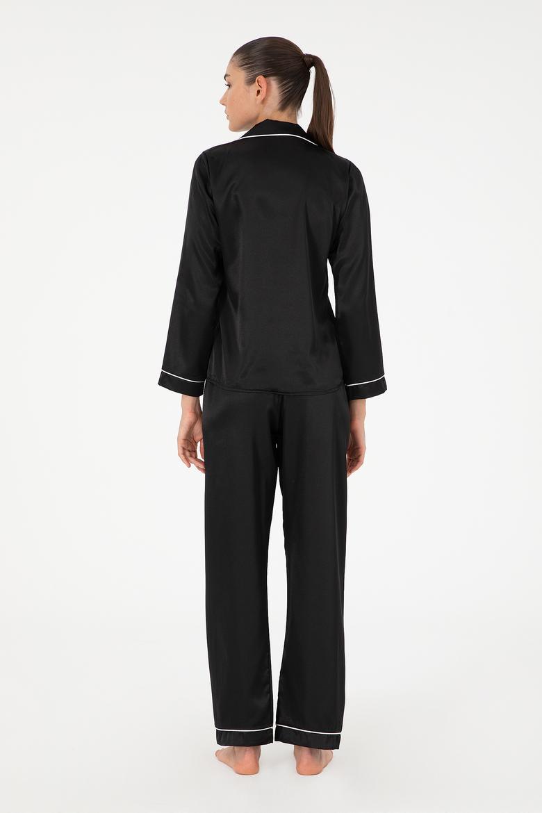 Siyah Saten Pijama Takımı - 50303949024