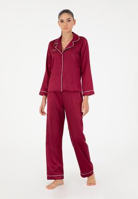 Bordo Saten Pijama Takımı - 50303949019
