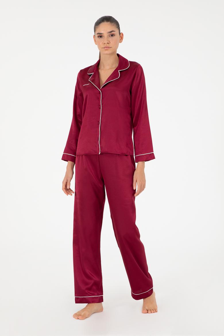 Bordo Saten Pijama Takımı - 50303949019