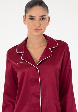 Bordo Saten Pijama Takımı - 50303949019