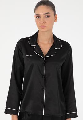 Siyah Saten Pijama Takımı - 50303949024