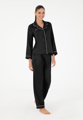 Siyah Saten Pijama Takımı - 50303949024