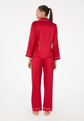 Kırmızı Saten Pijama Takımı - 50303949003