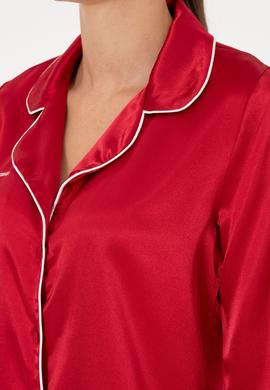 Kırmızı Saten Pijama Takımı - 50303949003