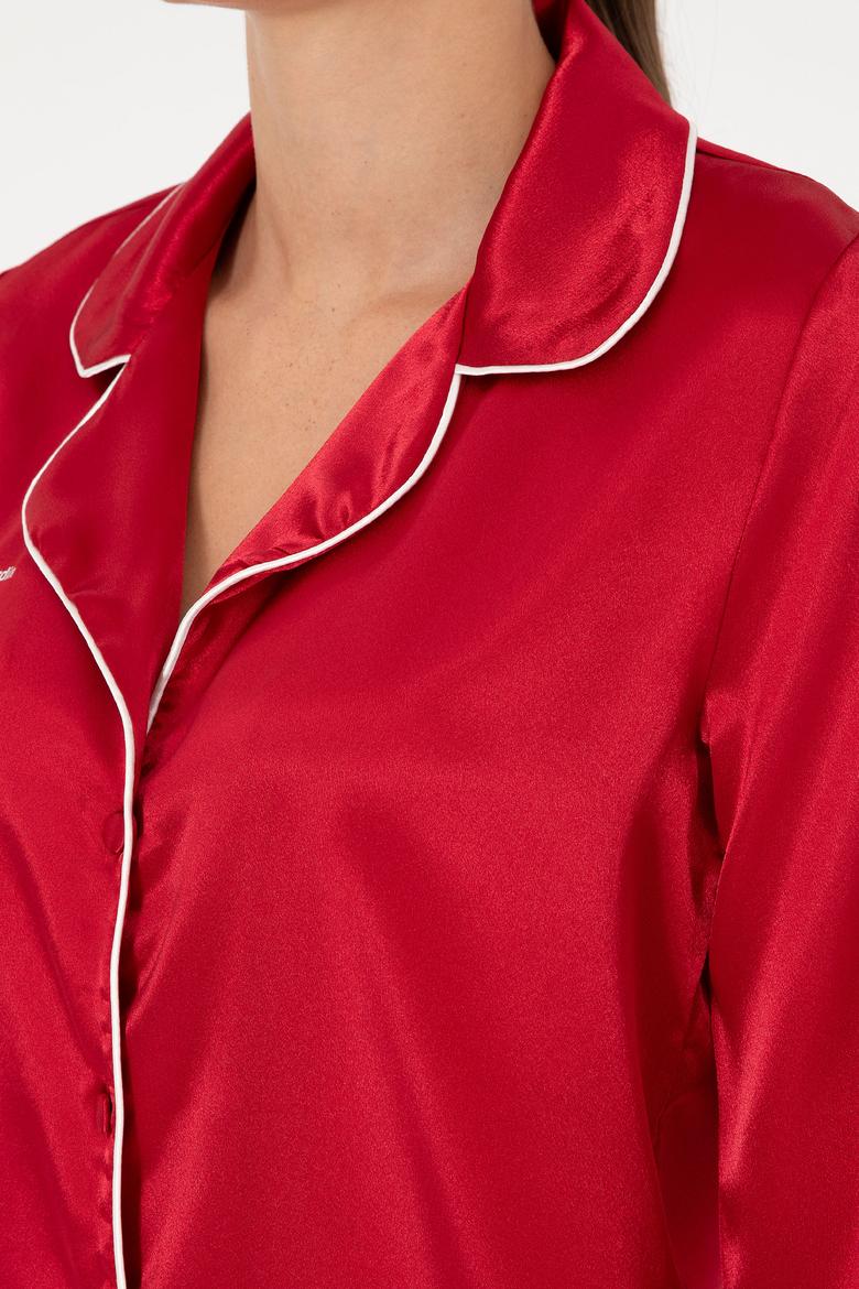 Kırmızı Saten Pijama Takımı - 50303949003