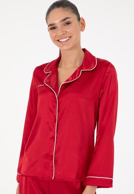 Kırmızı Saten Pijama Takımı - 50303949003