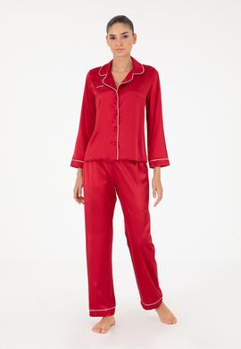 Kırmızı Saten Pijama Takımı - 50303949003