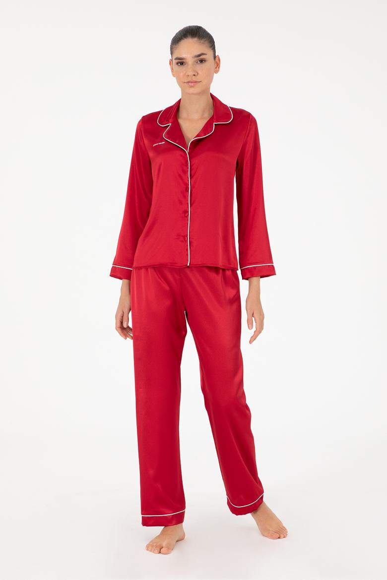 Kırmızı Saten Pijama Takımı