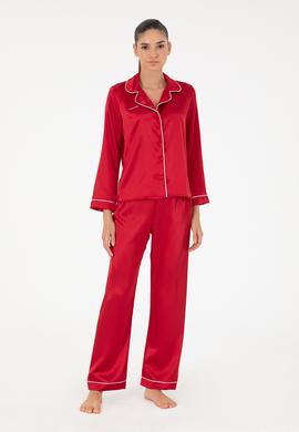 Kırmızı Saten Pijama Takımı - 50303949003