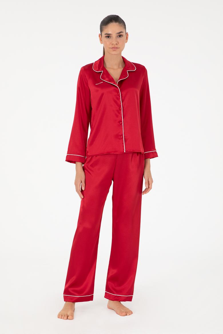Kırmızı Saten Pijama Takımı - 50303949003