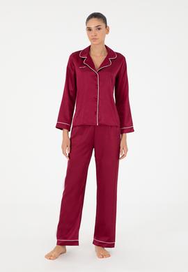 Bordo Saten Pijama Takımı - 50303949019