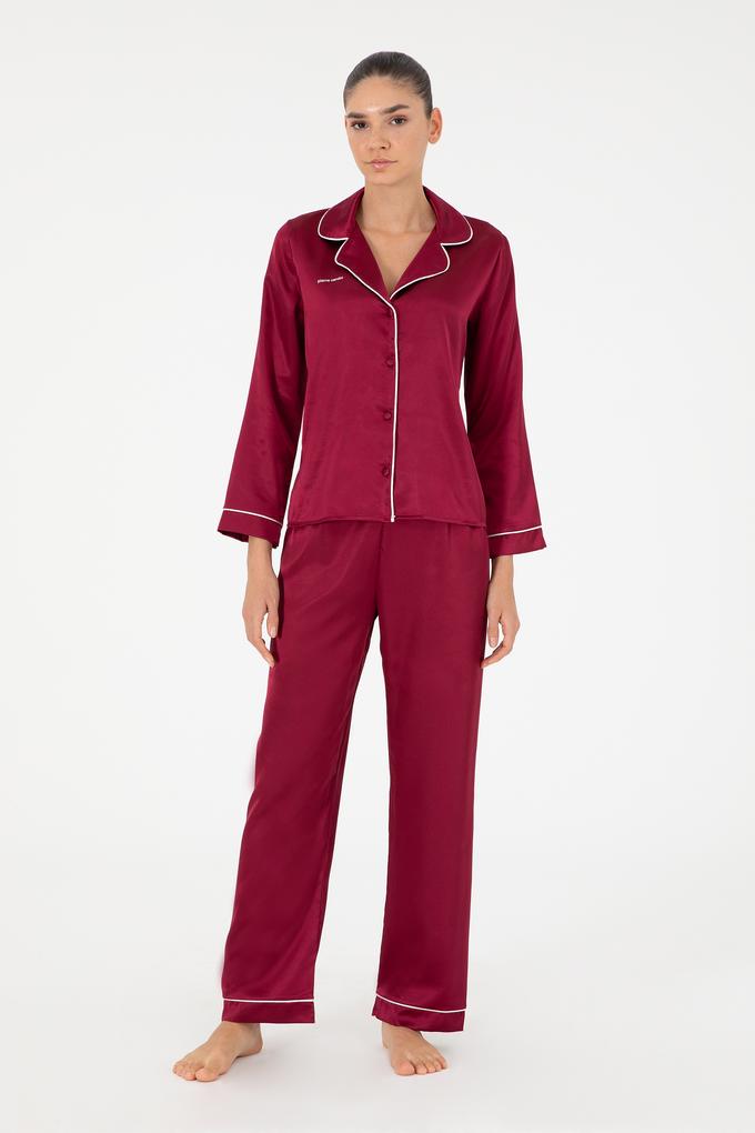 Bordo Saten Pijama Takımı