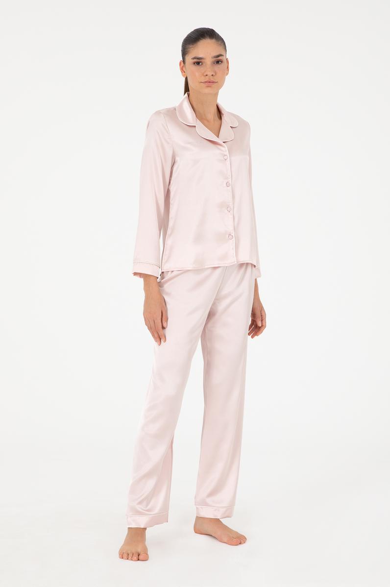 Pudra Saten Pijama Takımı