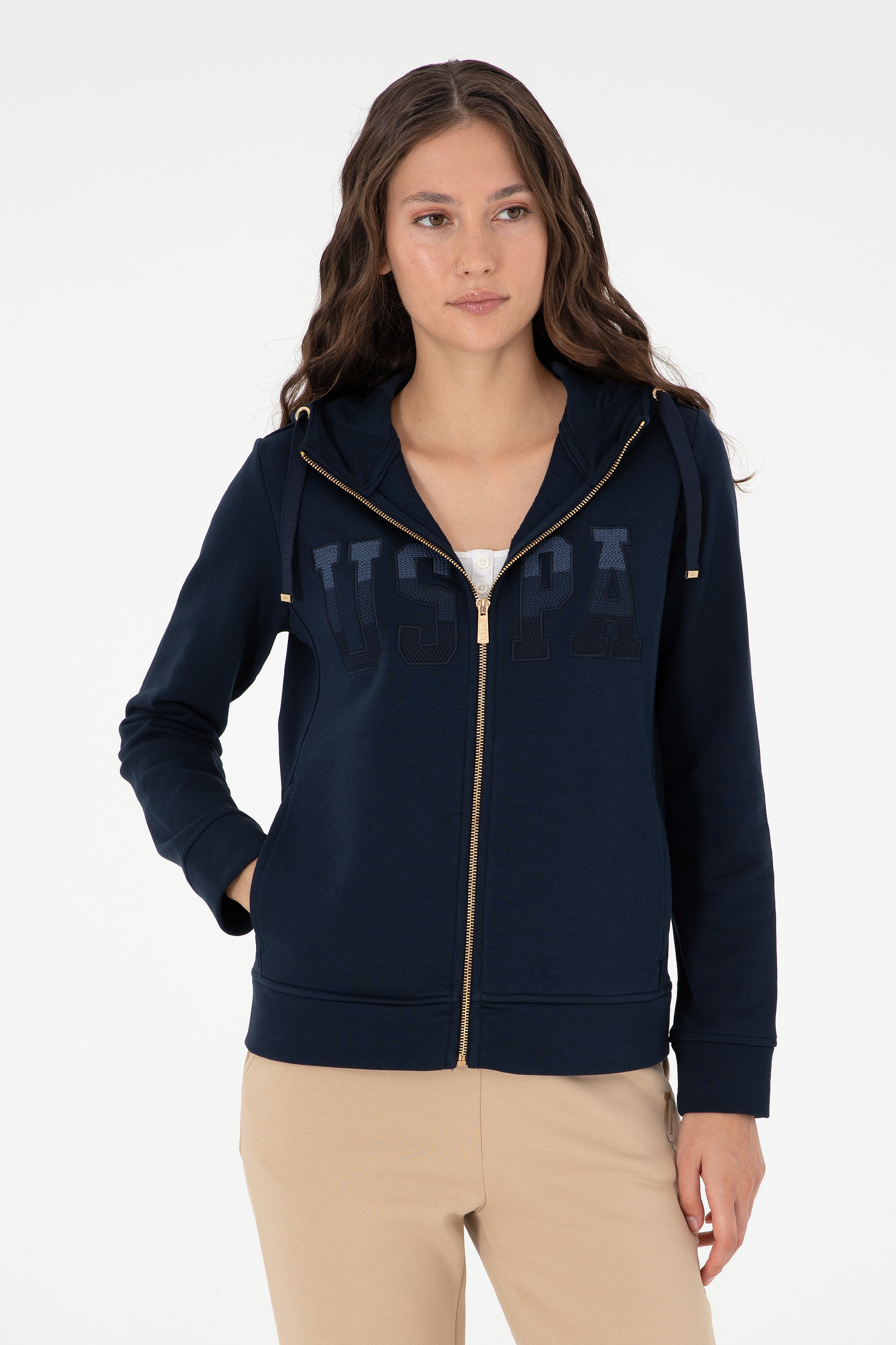 Kadın Lacivert Basic Kapüşonlu Sweatshirt - Image 1