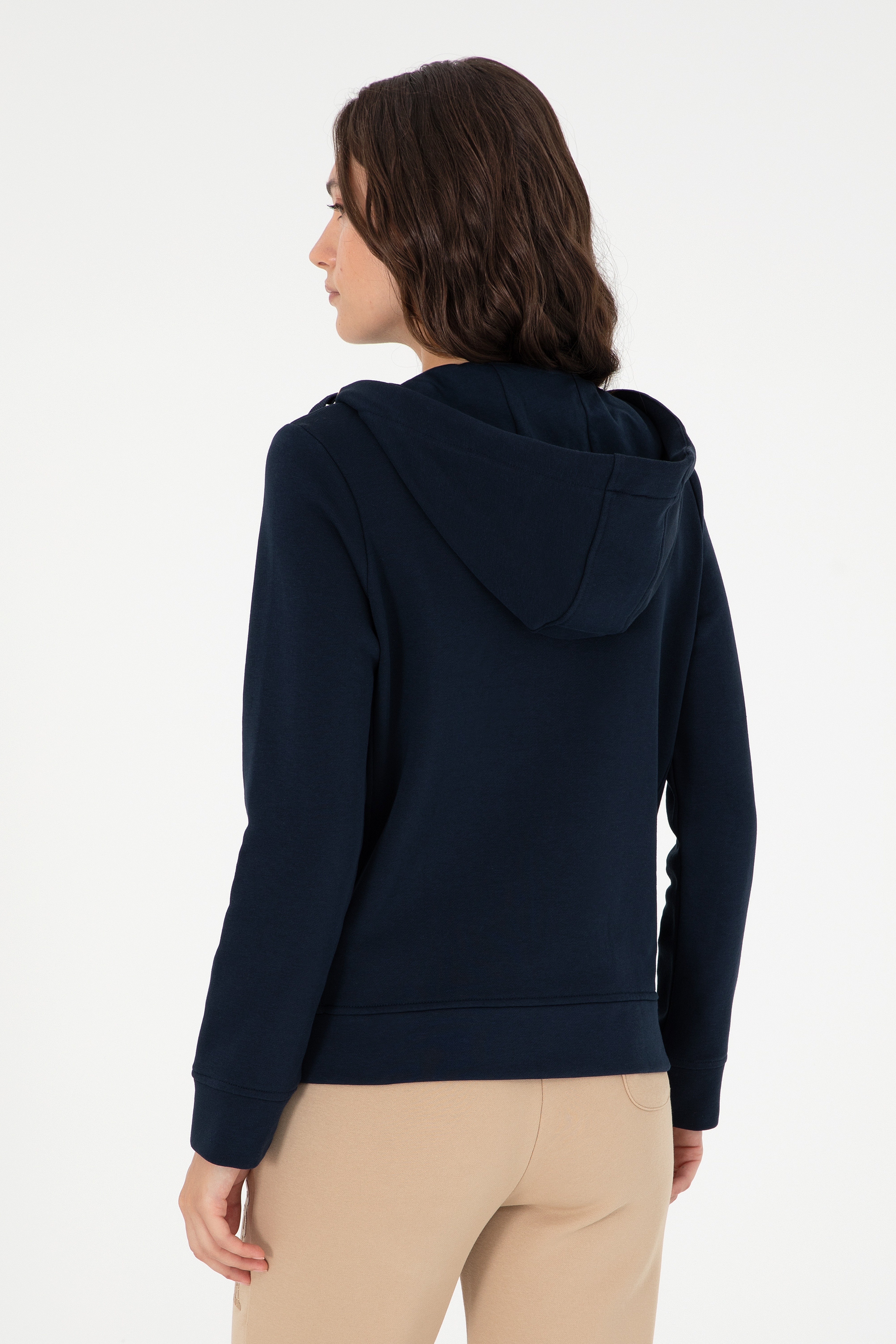 Kadın Lacivert Basic Kapüşonlu Sweatshirt - Image 5