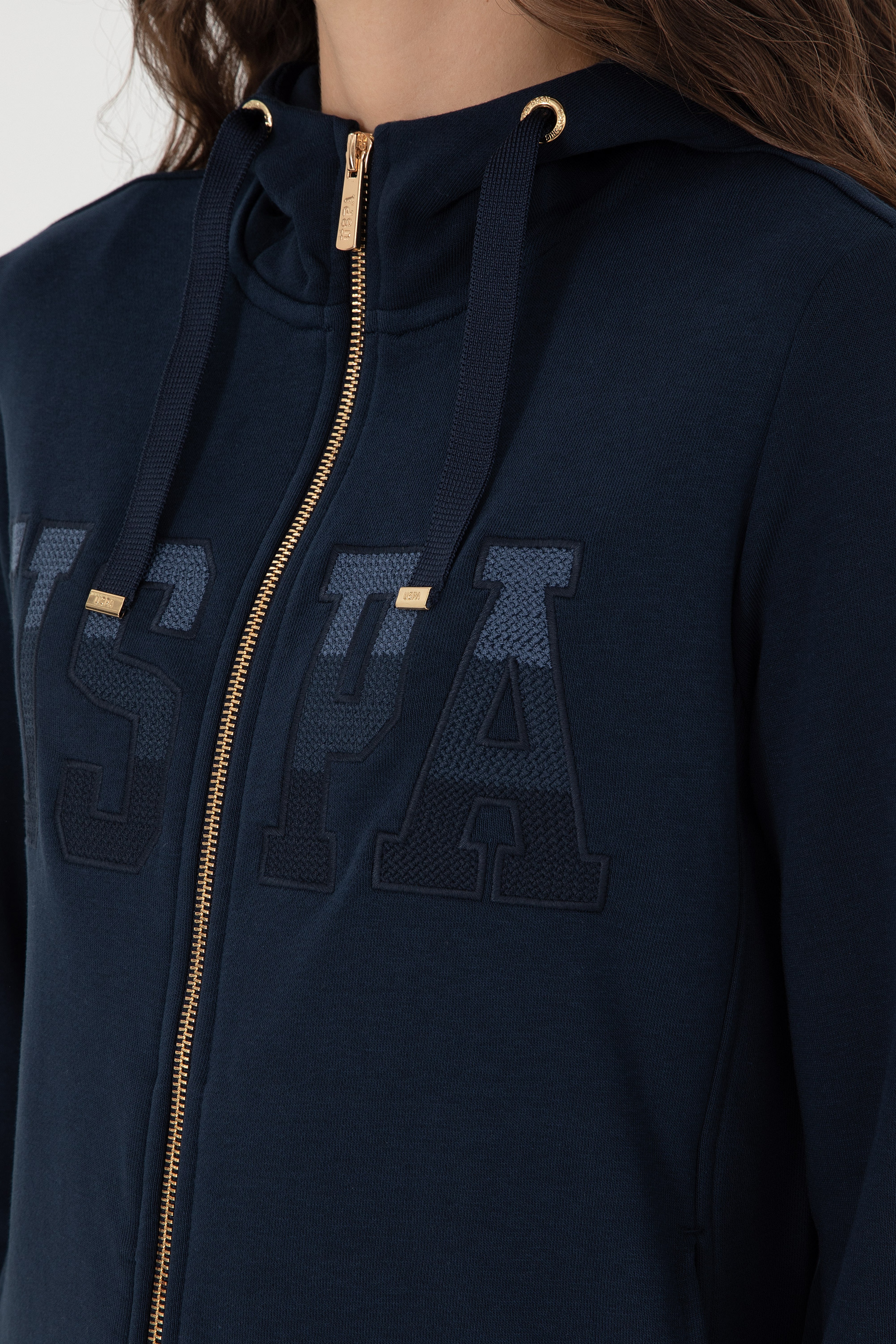 Kadın Lacivert Basic Kapüşonlu Sweatshirt - Image 7