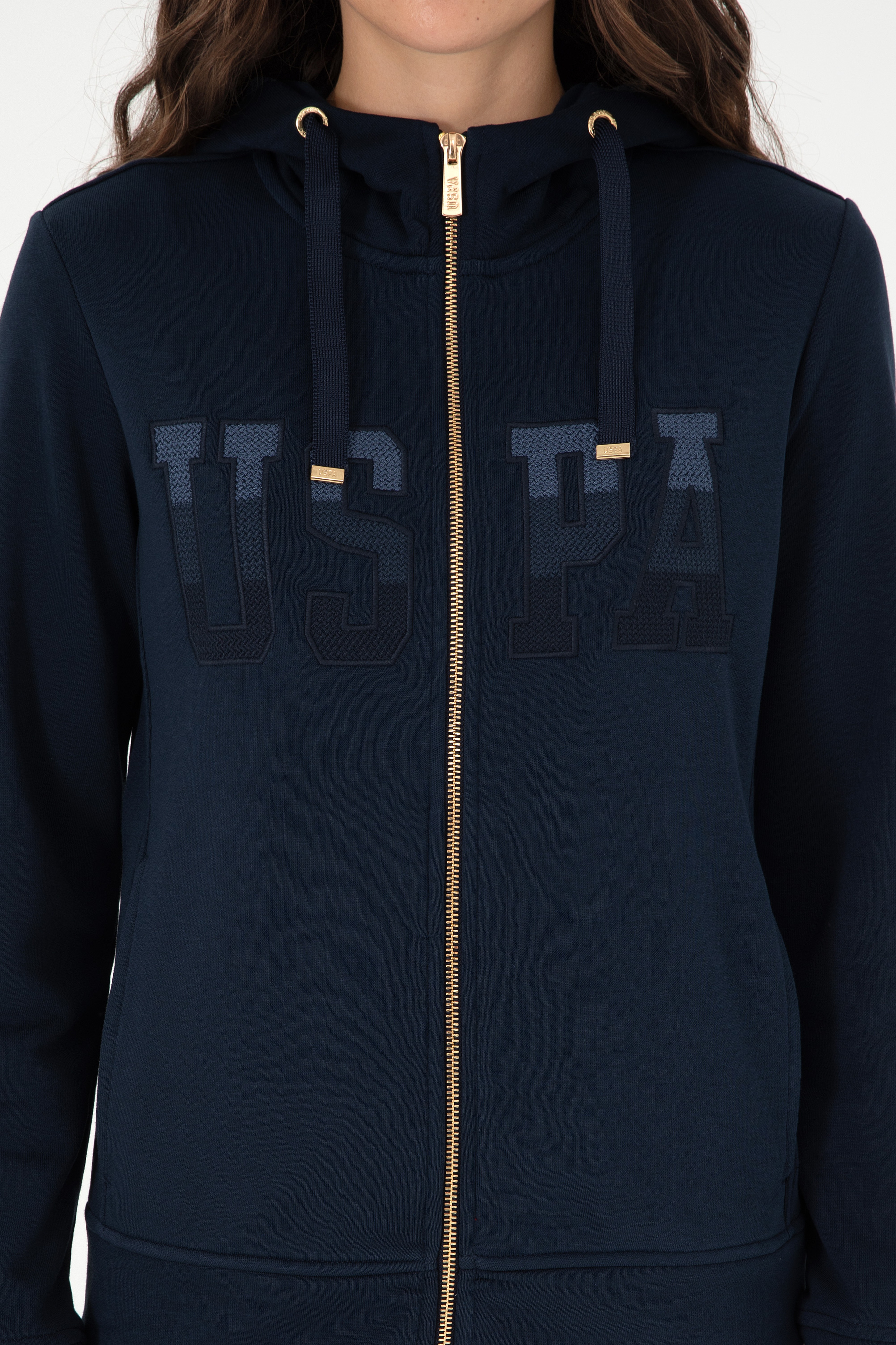 Kadın Lacivert Basic Kapüşonlu Sweatshirt - Image 6