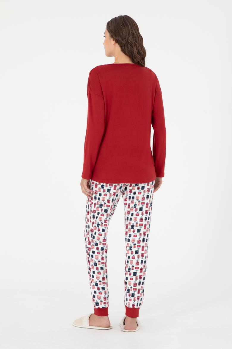 Kadın Bordo Yılbalı Temalı Pijama Takım - 50303402005