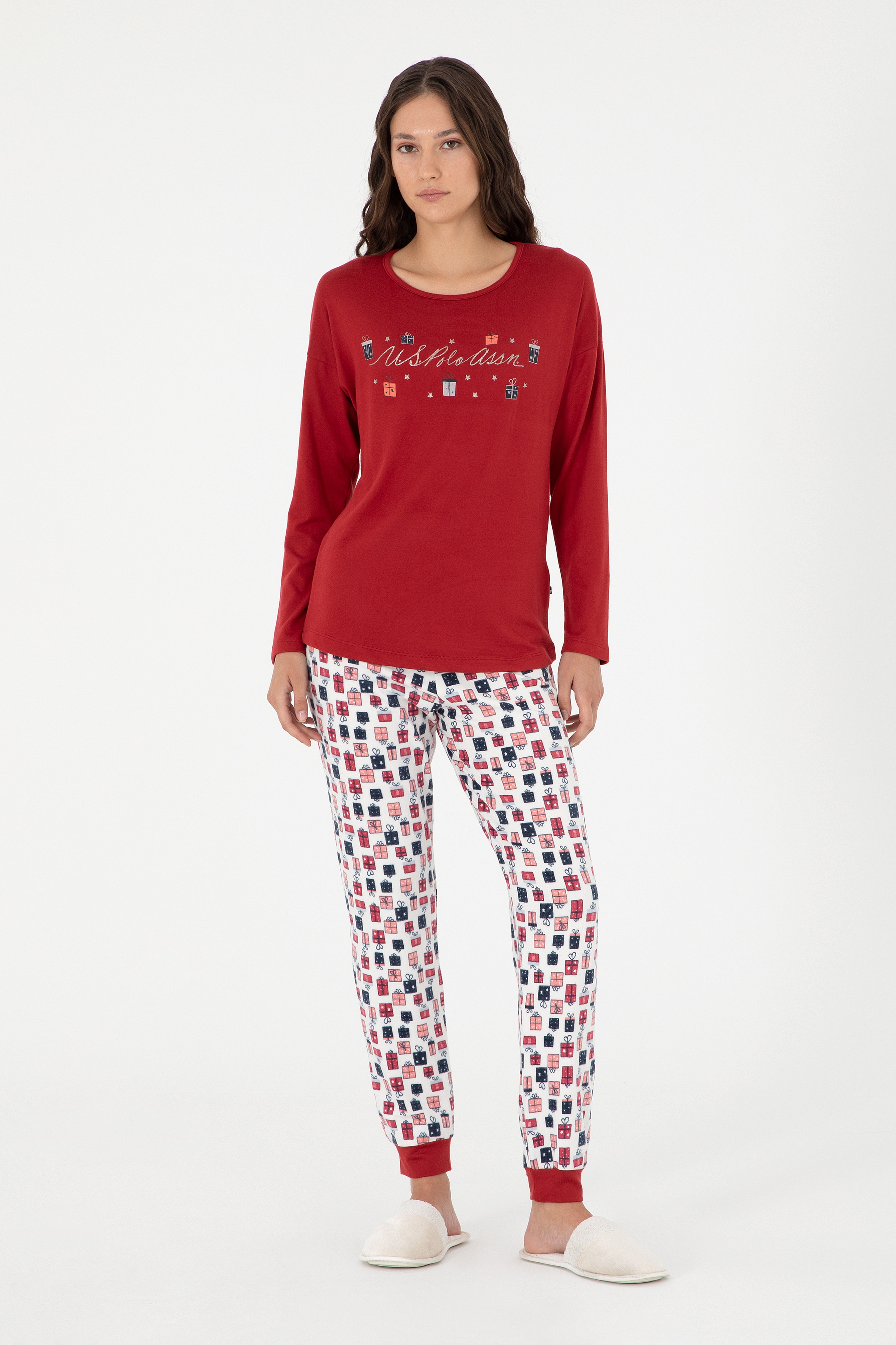 Kadın Bordo Yılbalı Temalı Pijama Takım - Image 2