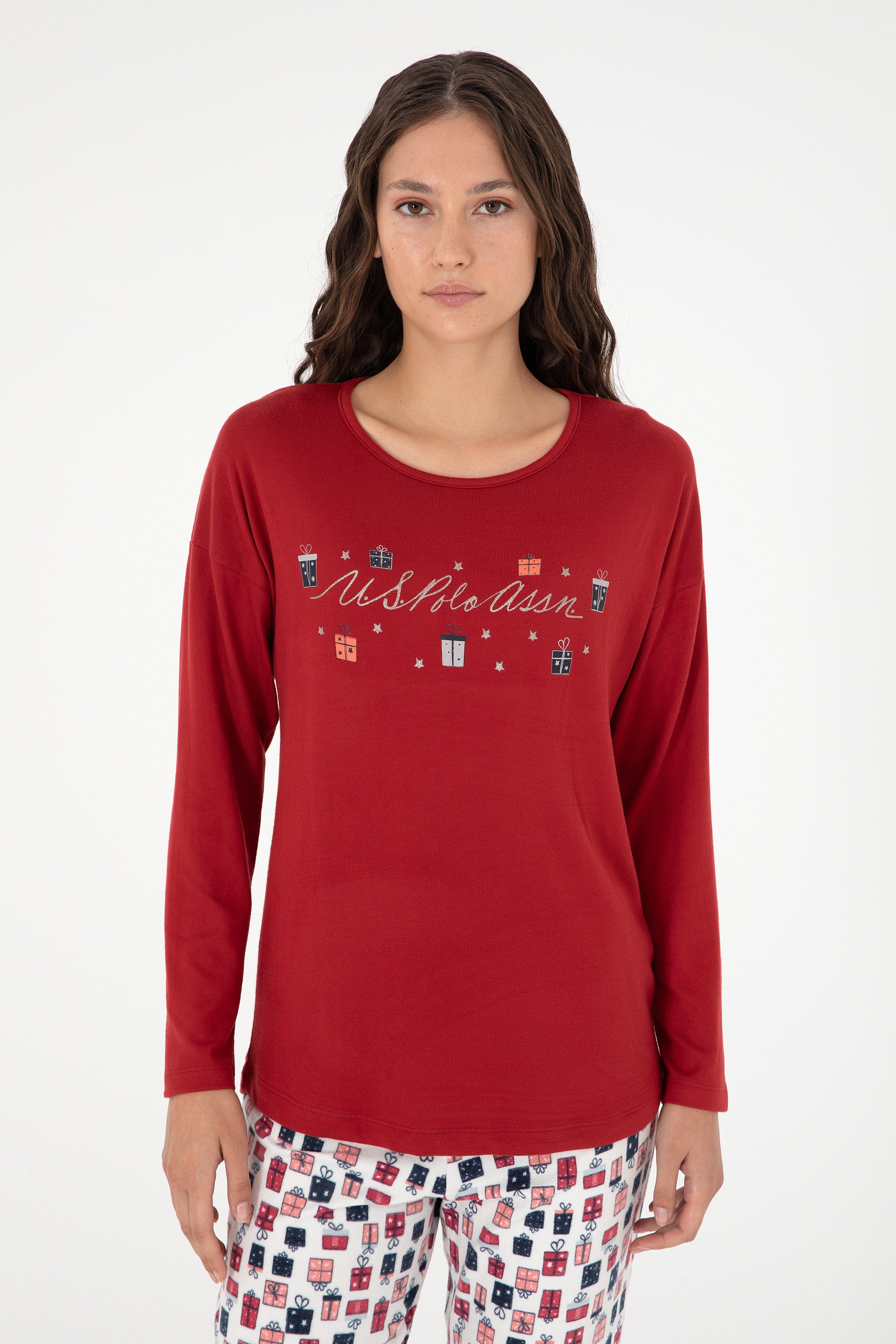 Kadın Bordo Yılbalı Temalı Pijama Takım - Image 3