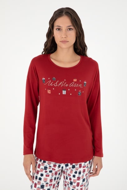 Kadın Bordo Yılbalı Temalı Pijama Takım