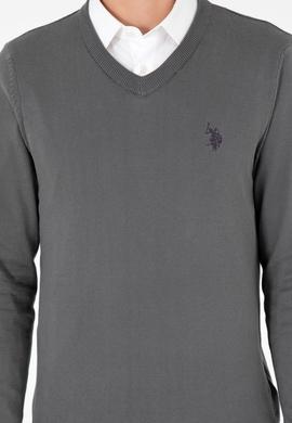 Erkek Slim Fit V Yaka Antrasit Basic Kazak - 50293512105