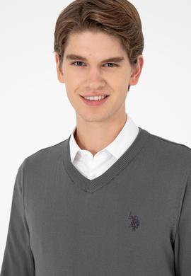 Erkek Slim Fit V Yaka Antrasit Basic Kazak - 50293512105