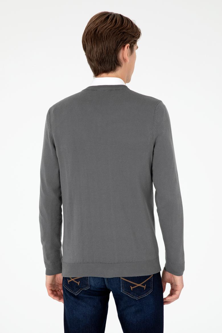 Erkek Slim Fit V Yaka Antrasit Basic Kazak - 50293512105