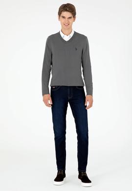 Erkek Slim Fit V Yaka Antrasit Basic Kazak - 50293512105