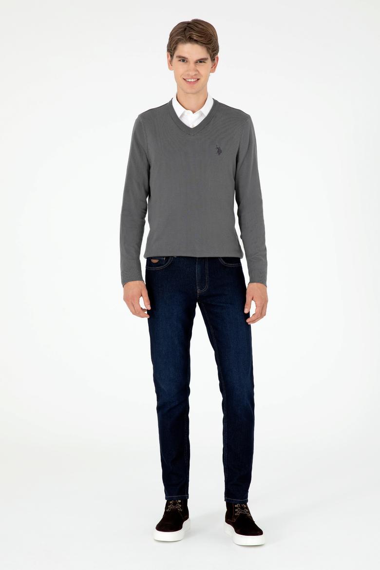 Erkek Slim Fit V Yaka Antrasit Basic Kazak - 50293512105