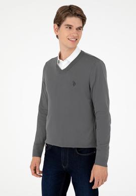 Erkek Slim Fit V Yaka Antrasit Basic Kazak - 50293512105