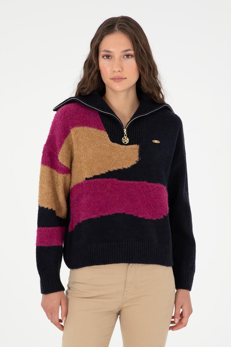 Kadın Lacivert V Yaka Kazak