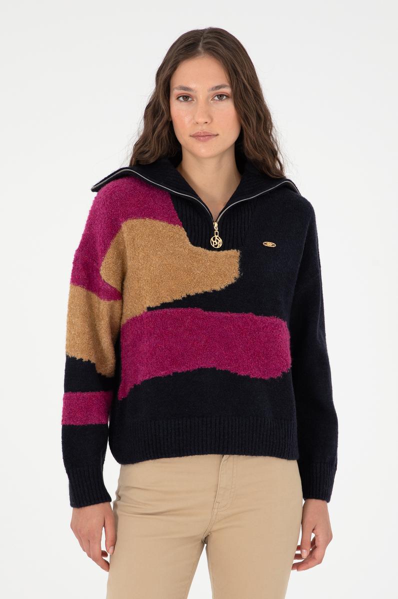 Kadın Lacivert V Yaka Kazak