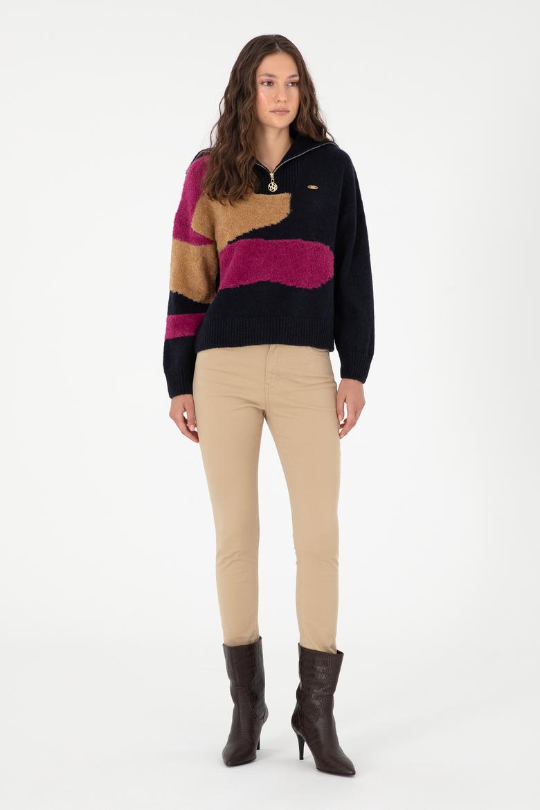 Kadın Lacivert V Yaka Kazak - 50293108006