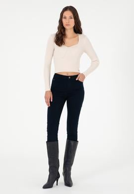 Kadın Krem V Yaka Kazak - 50293163031