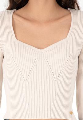 Kadın Krem V Yaka Kazak - 50293163031