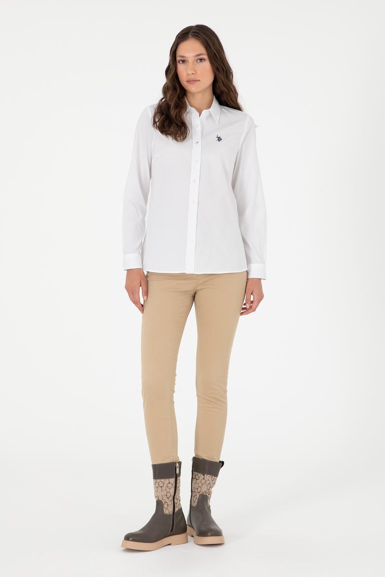 Kadın Beyaz Uzun Kollu Basic Gömlek - 50295639029