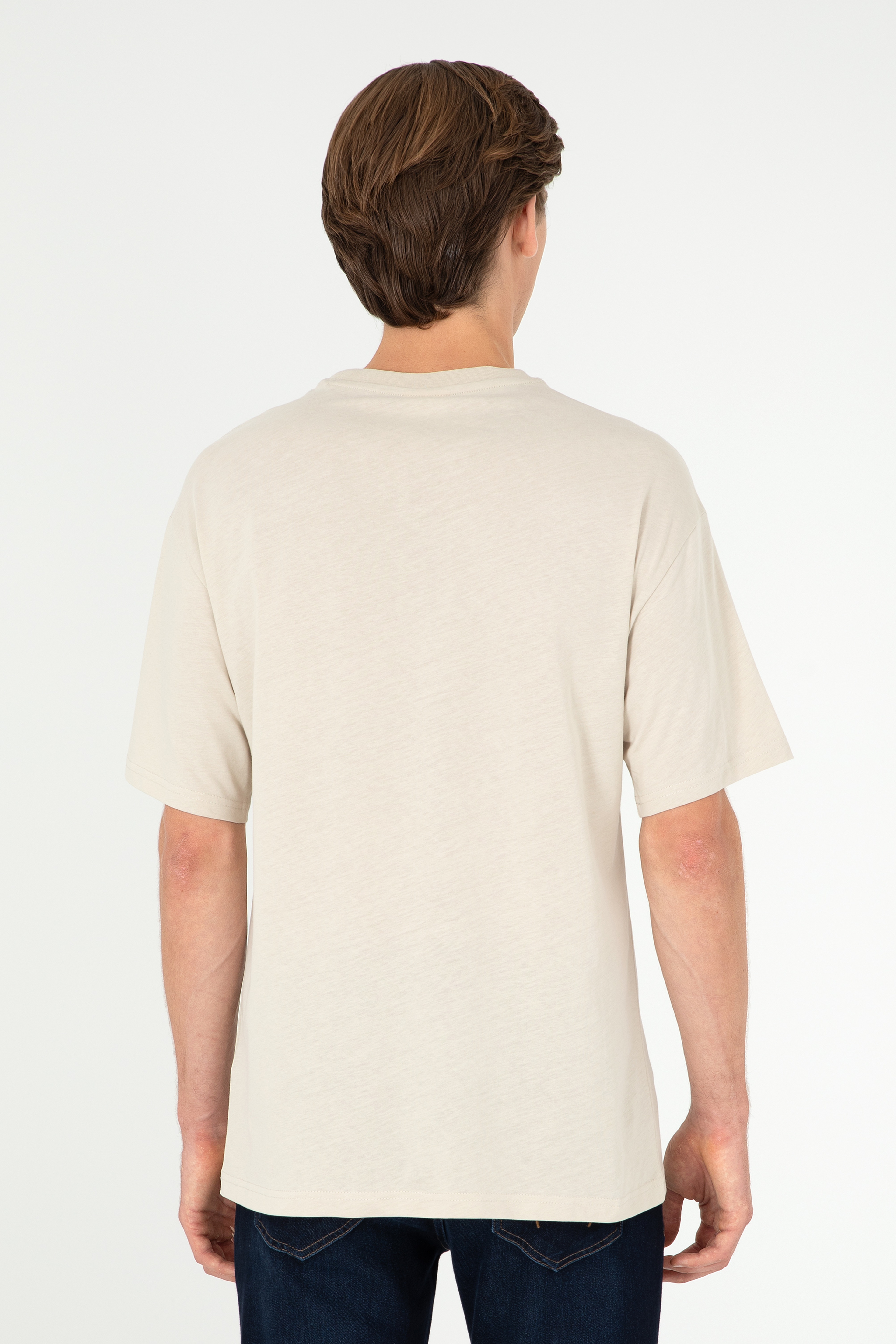 Erkek Comfort Fit Bisiklet Yaka Taş Tişört - Image 5