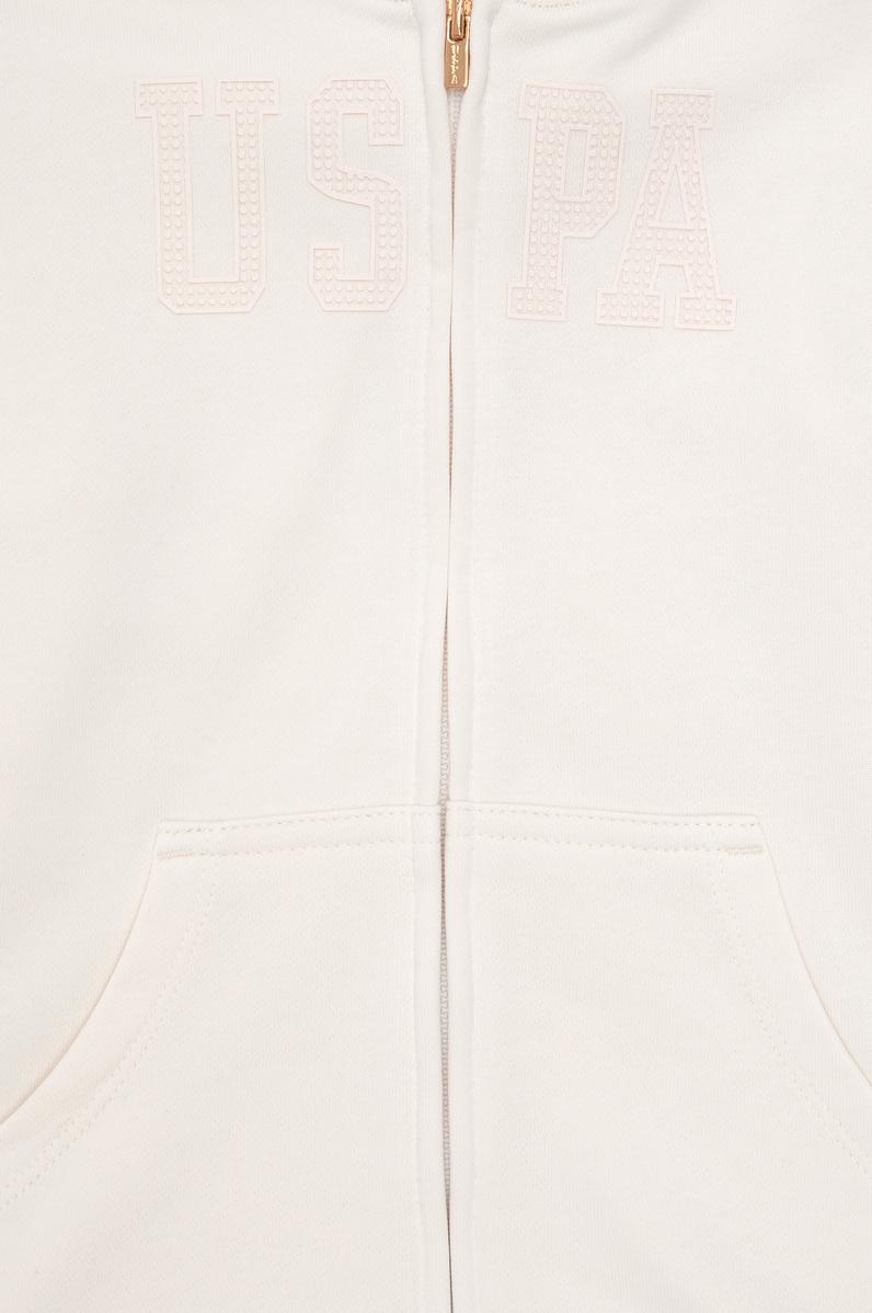 Kız Çocuk Krem Kapüşonlu Basic Sweatshirt