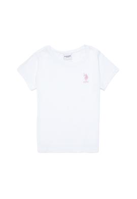 Kız Çocuk Beyaz Bisiklet Yaka Basic Tişört - 50295661056