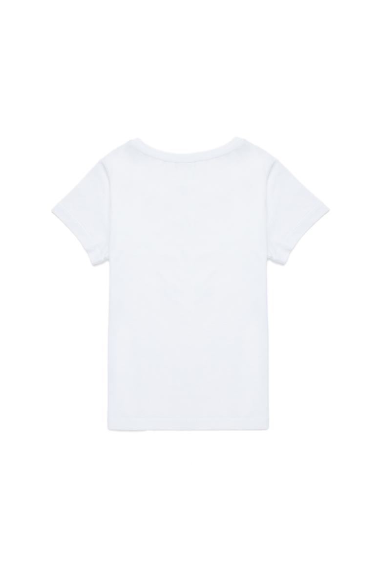 Kız Çocuk Beyaz Bisiklet Yaka Basic Tişört - 50295661056