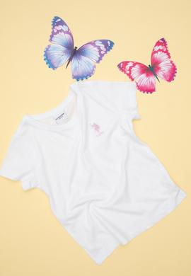 Kız Çocuk Beyaz Bisiklet Yaka Basic Tişört - 50295661056