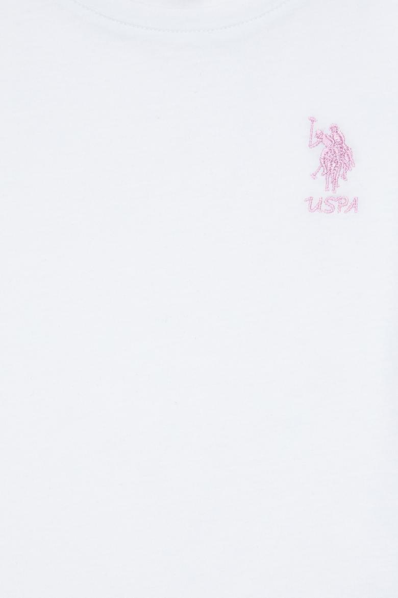 Kız Çocuk Beyaz Bisiklet Yaka Basic Tişört - 50295661056