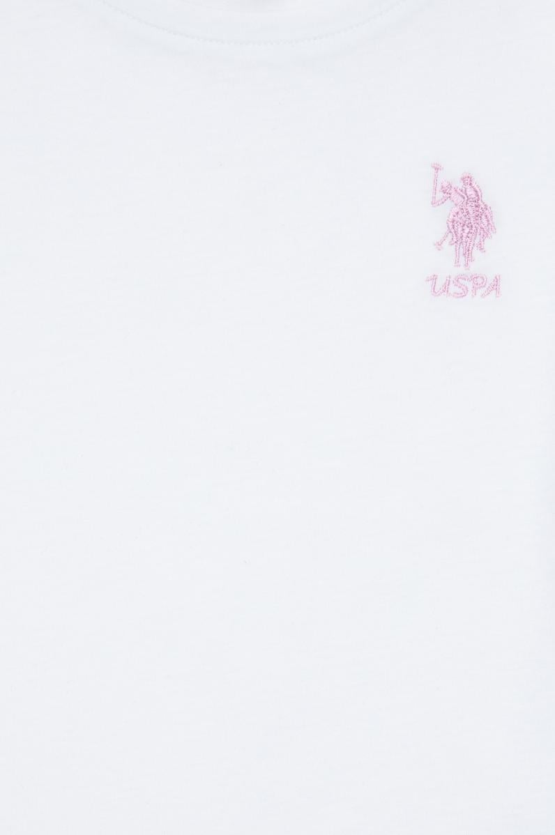 Kız Çocuk Beyaz Bisiklet Yaka Basic Tişört