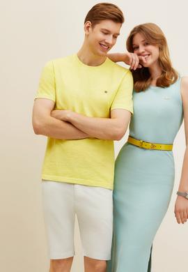 Erkek Neon Sarı Basic Tişört - 50263476108